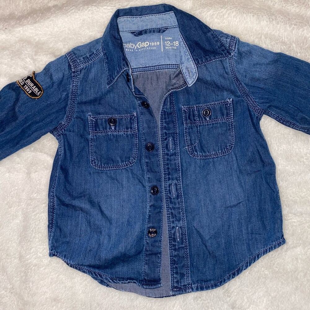 Baby Gap Denim Long Sleeve Button Down Collard Shirt SZ 12-18M